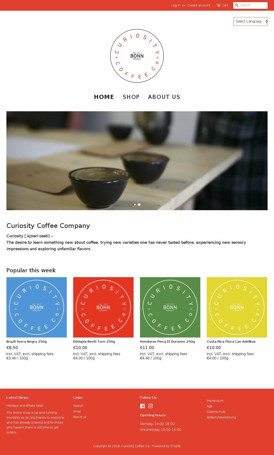 curiosity.coffee shopify website screenshot