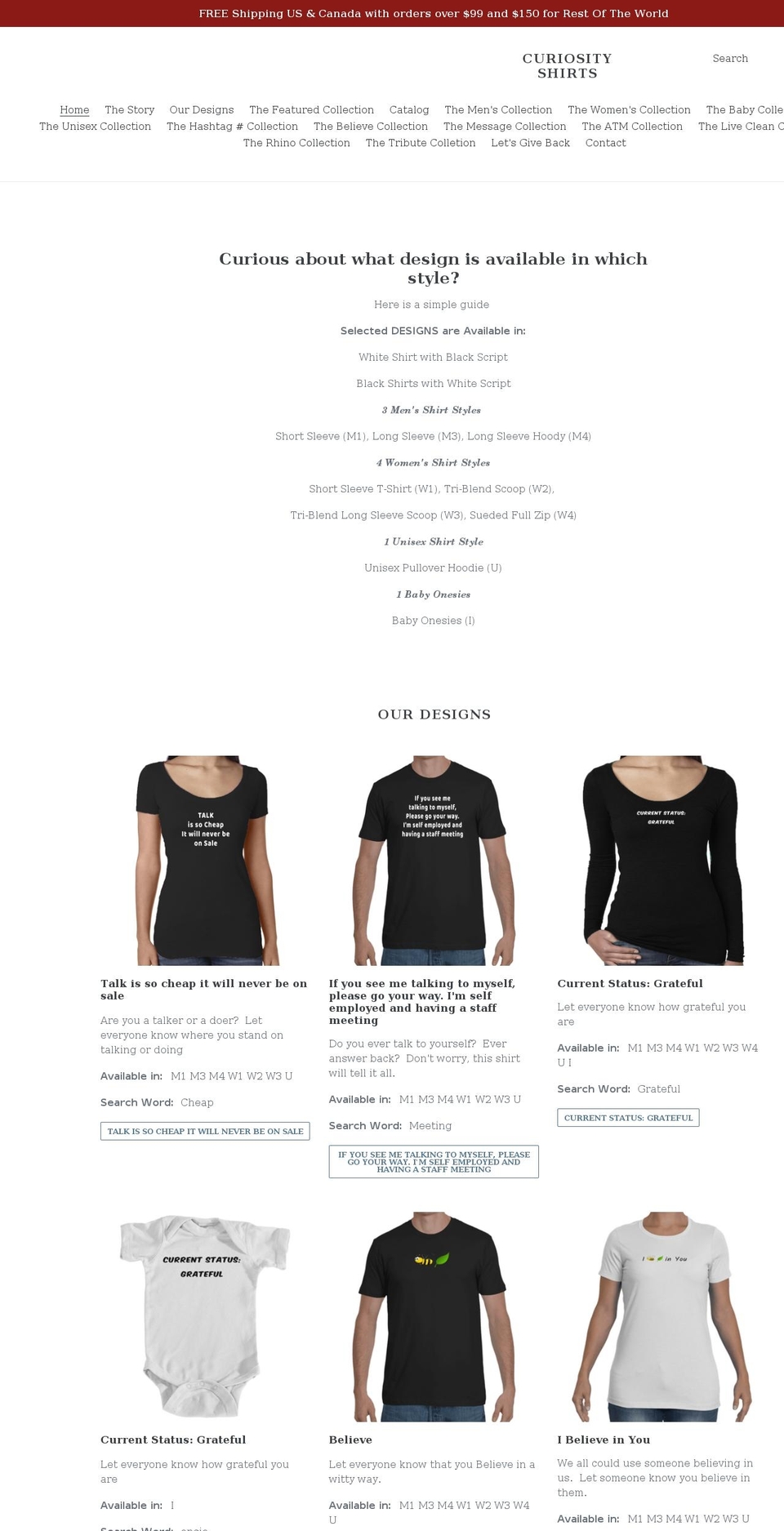 curiosityshirts.com shopify website screenshot