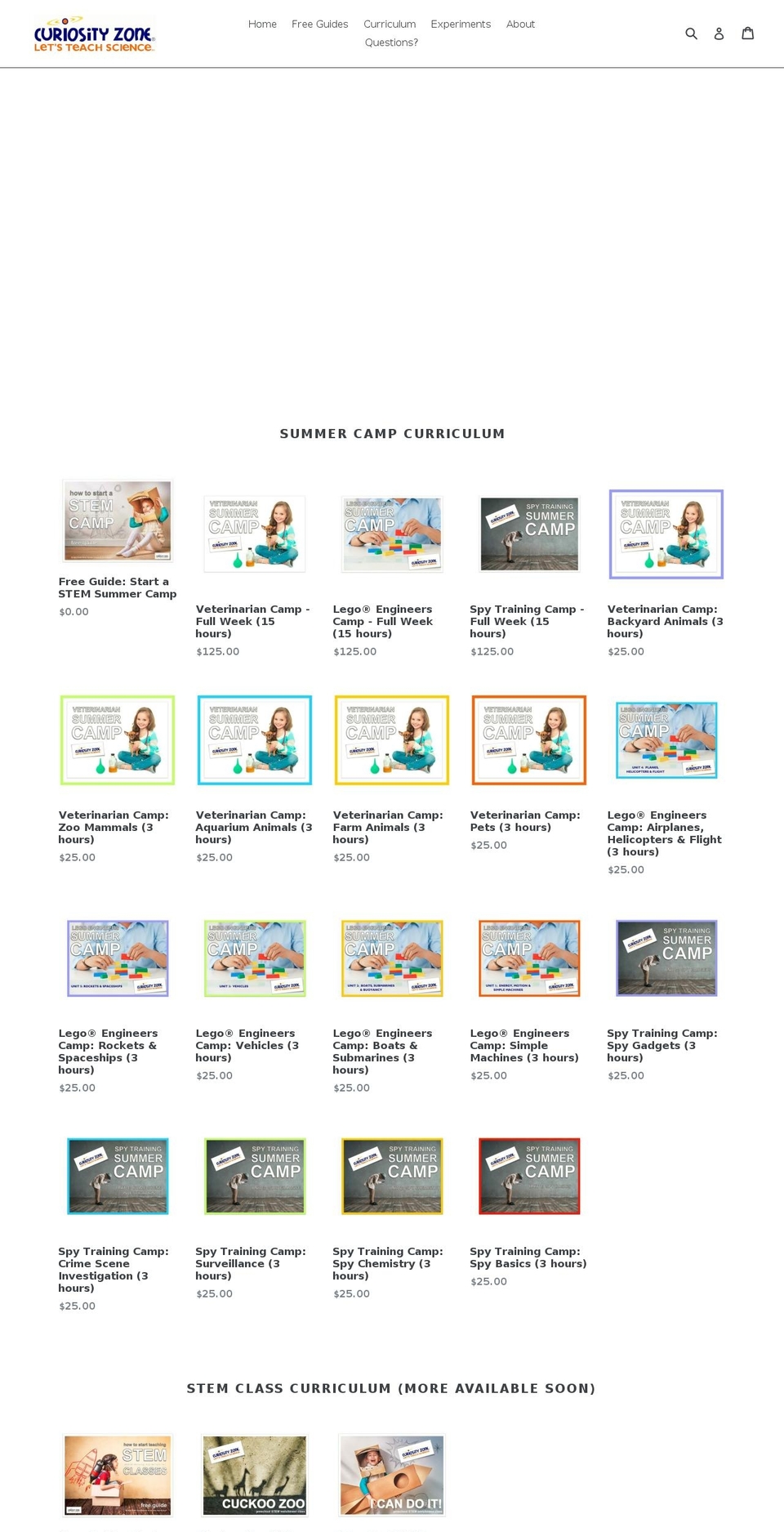 curiosityzonestore.com — Shopify storefront screenshot