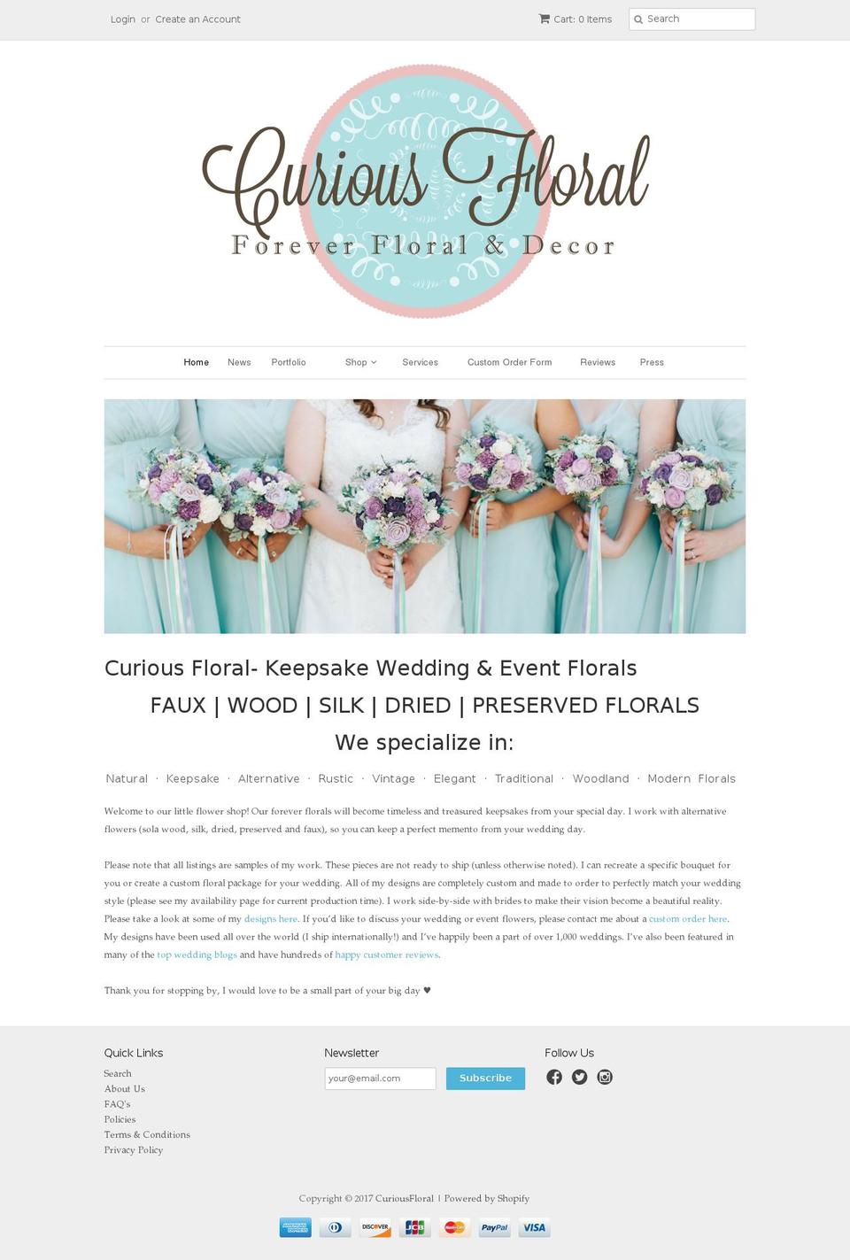 curiousfloralcrafts.com shopify website screenshot