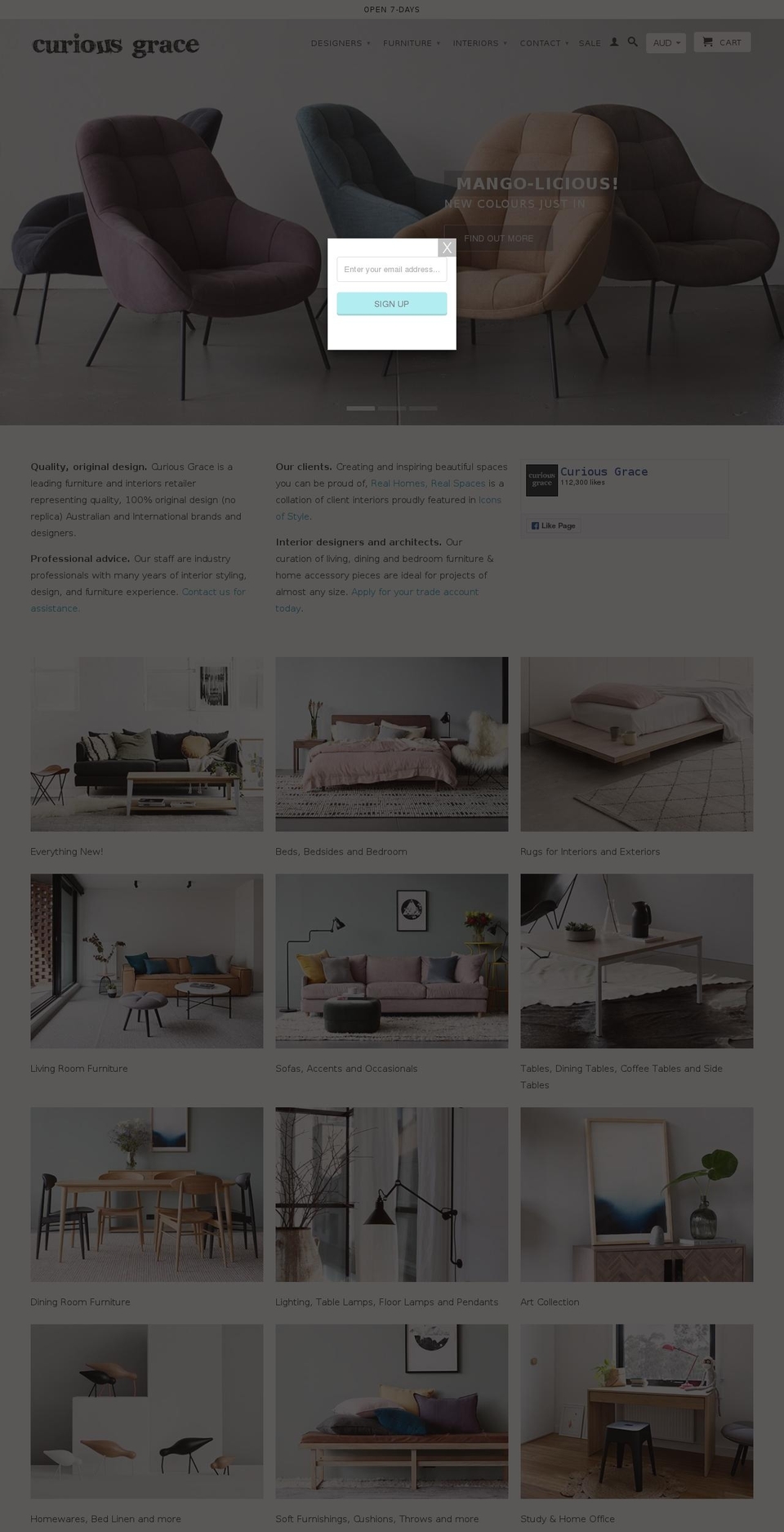 curiousgrace.com.au shopify website screenshot