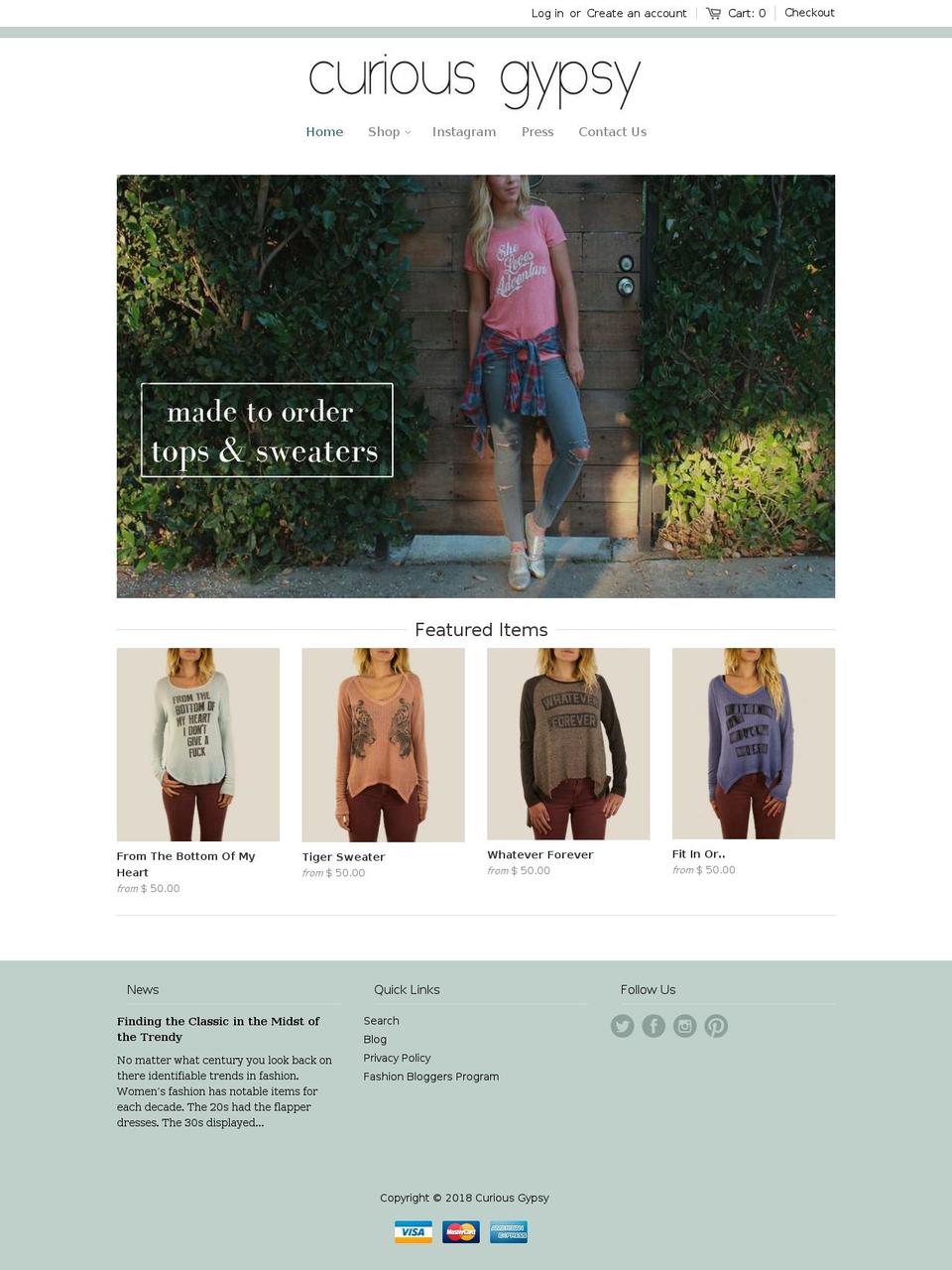 curiousgypsy.com — Shopify storefront screenshot