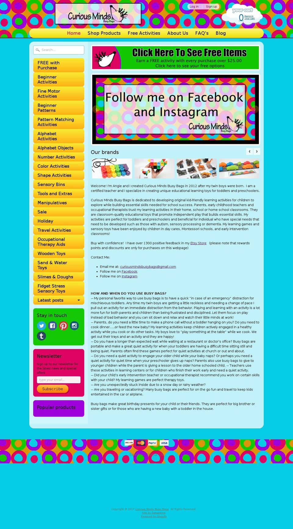 curiousmindsbusybags.com shopify website screenshot