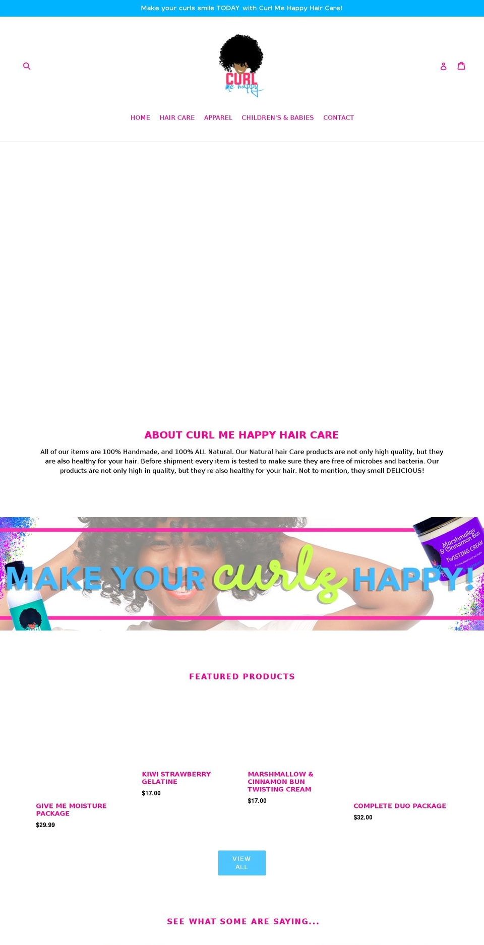 curlmehappyhaircare.com — Shopify storefront screenshot