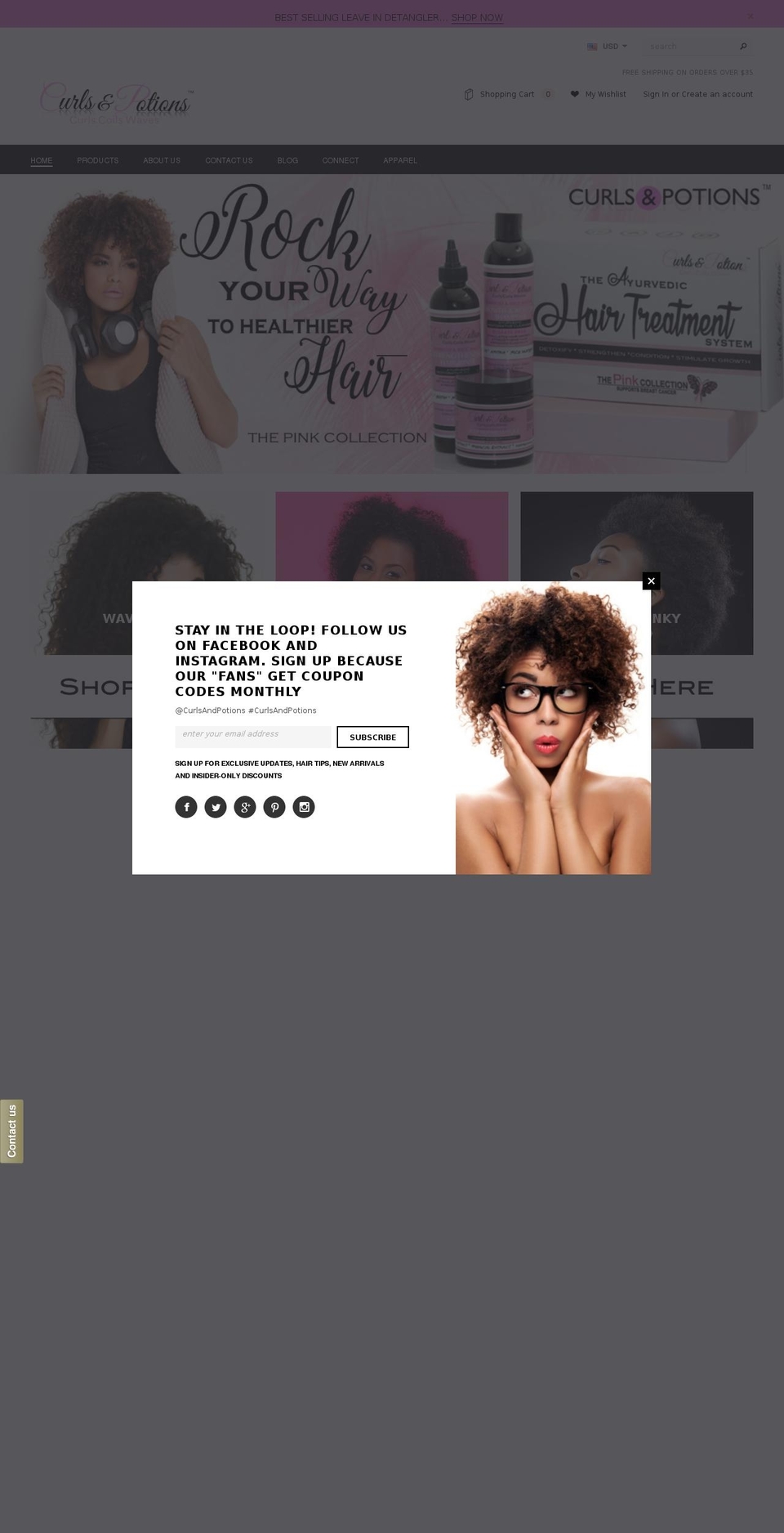 Winter Shopify theme site example curlsandpotions.com