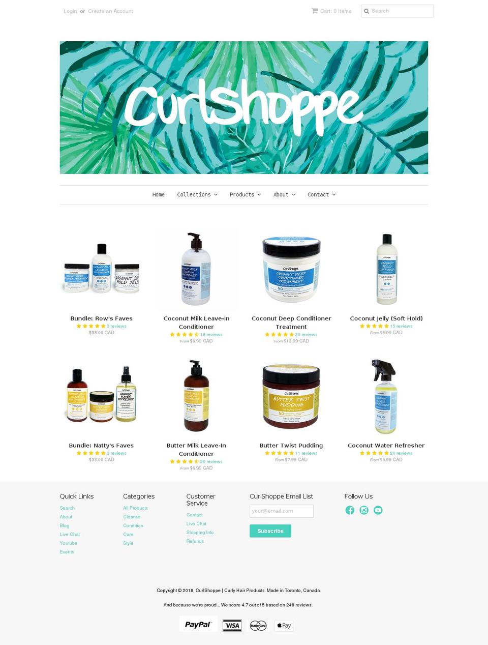 curlshoppe.ca shopify website screenshot