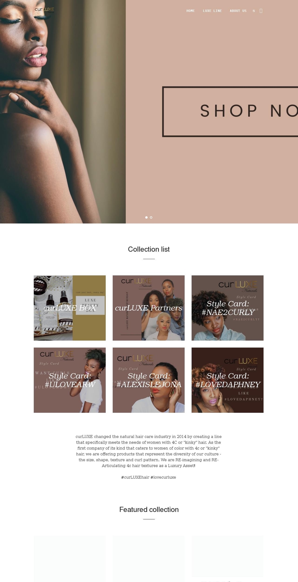 curluxenaturals.com shopify website screenshot