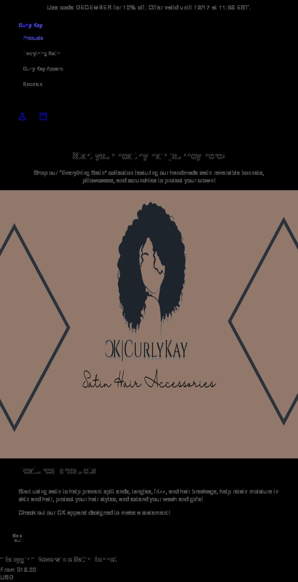 curlykay.com shopify website screenshot