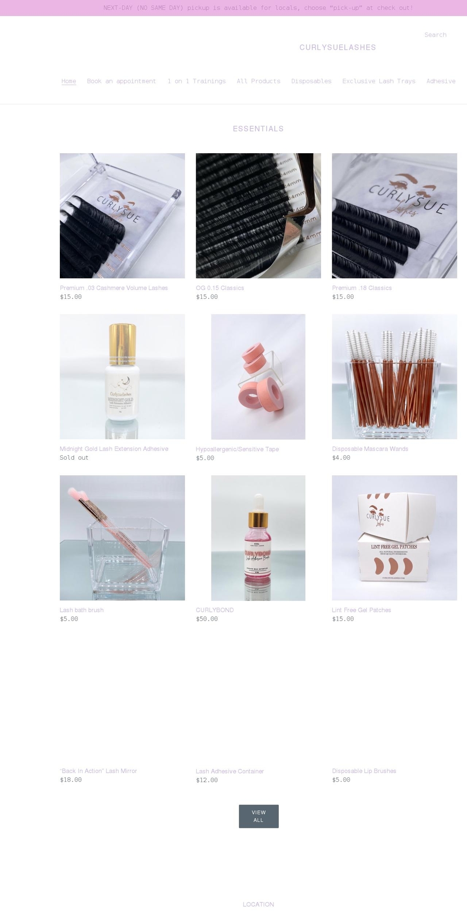 curlysuelashes.com shopify website screenshot