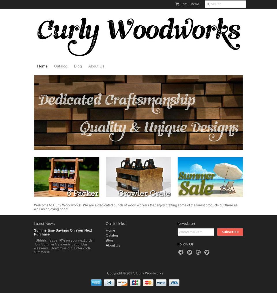 curlywoodworks.com shopify website screenshot