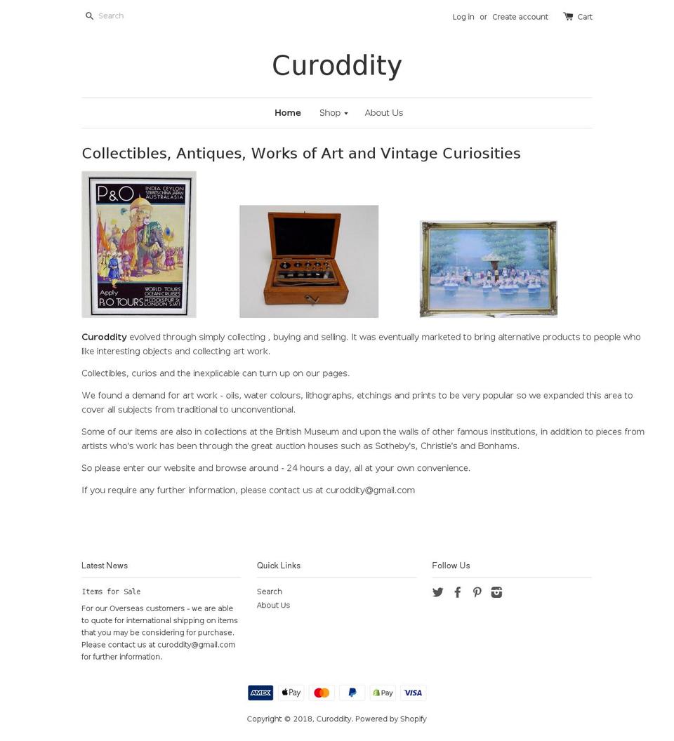 curoddity.co.uk shopify website screenshot