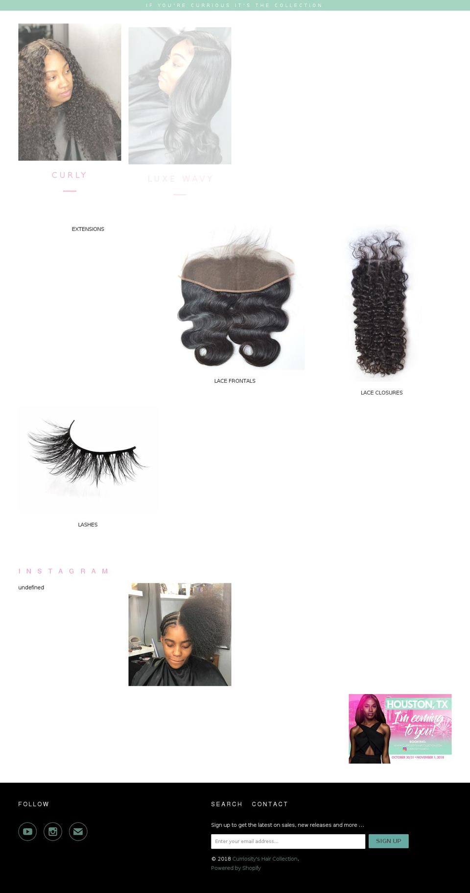 curriosityshaircollection.com — Shopify storefront screenshot