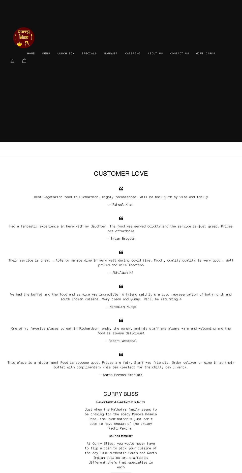 currybliss.com shopify website screenshot