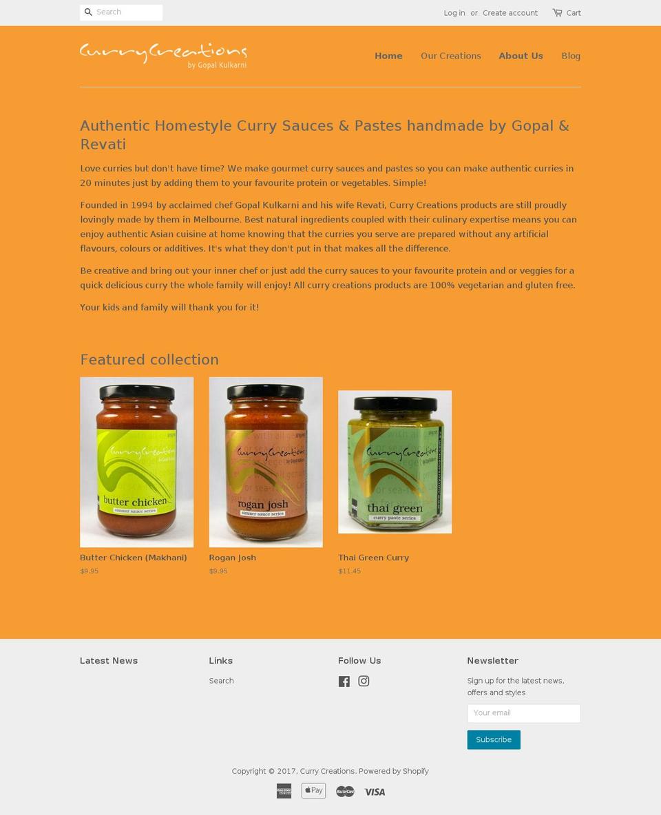 currycreations.com.au shopify website screenshot