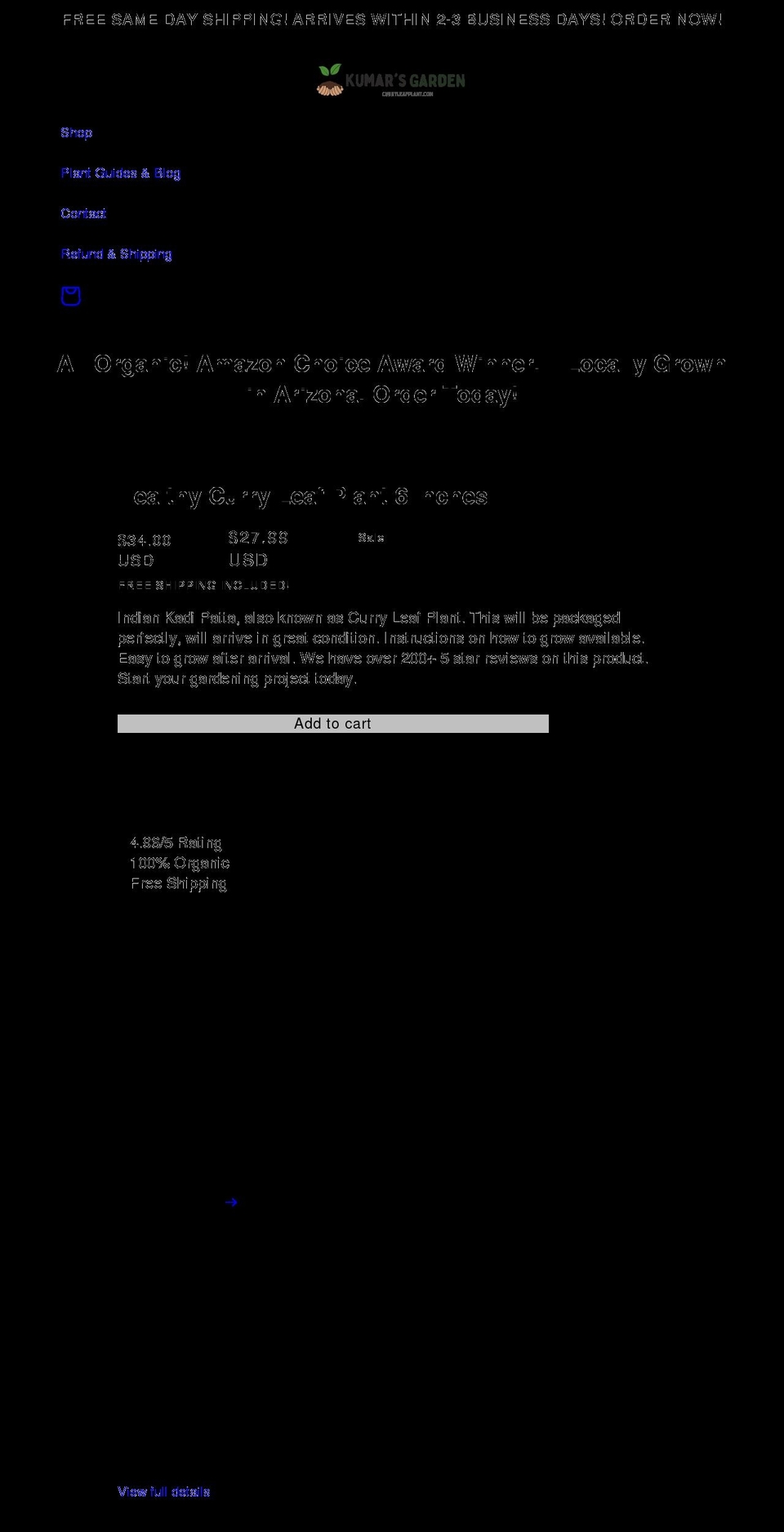 curryleafplant.com shopify website screenshot