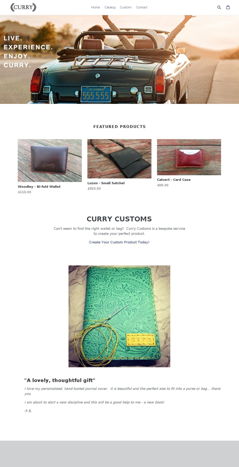 curryleathercraft.com shopify website screenshot