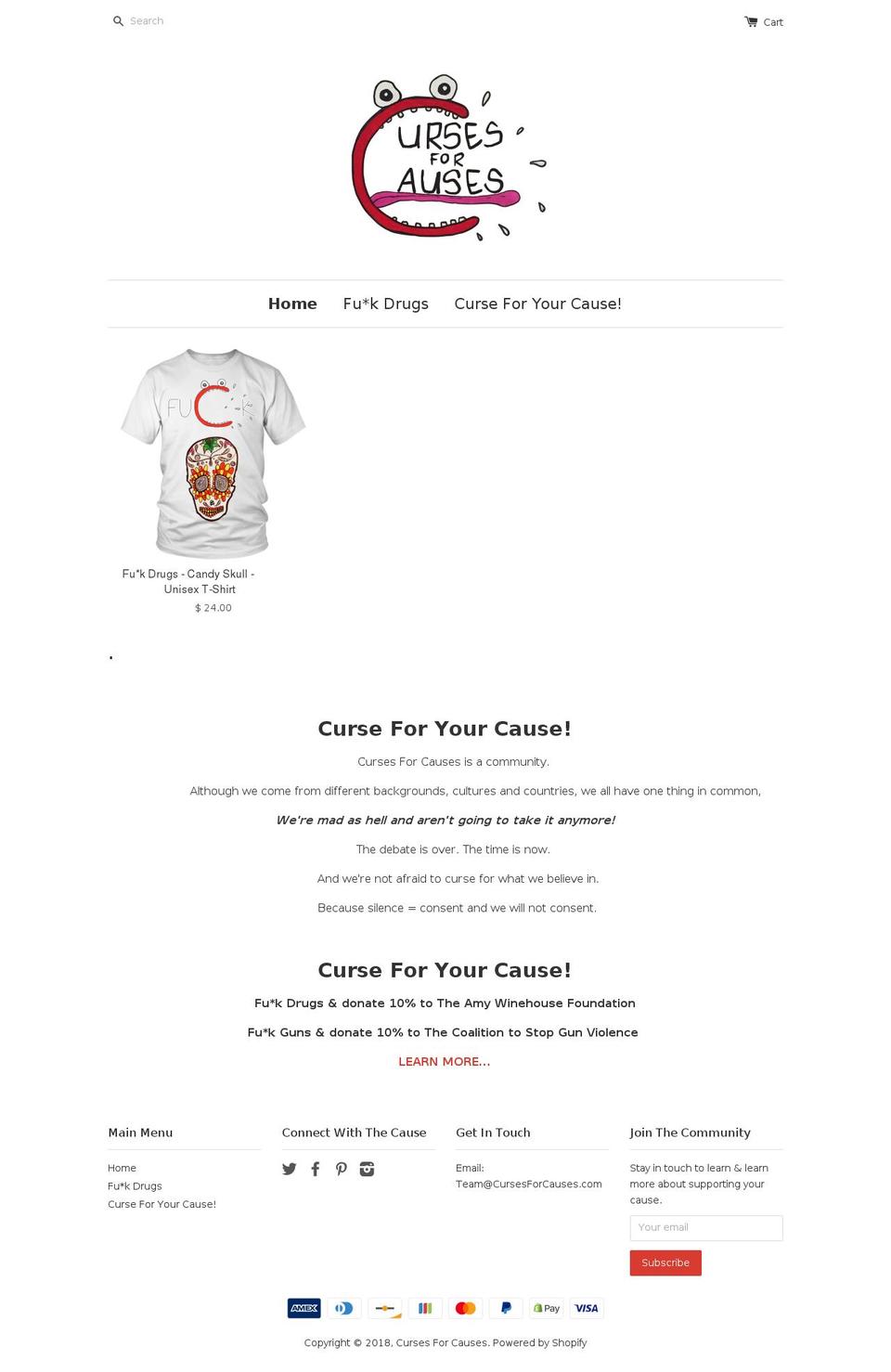 cursesforcauses.com — Shopify storefront screenshot