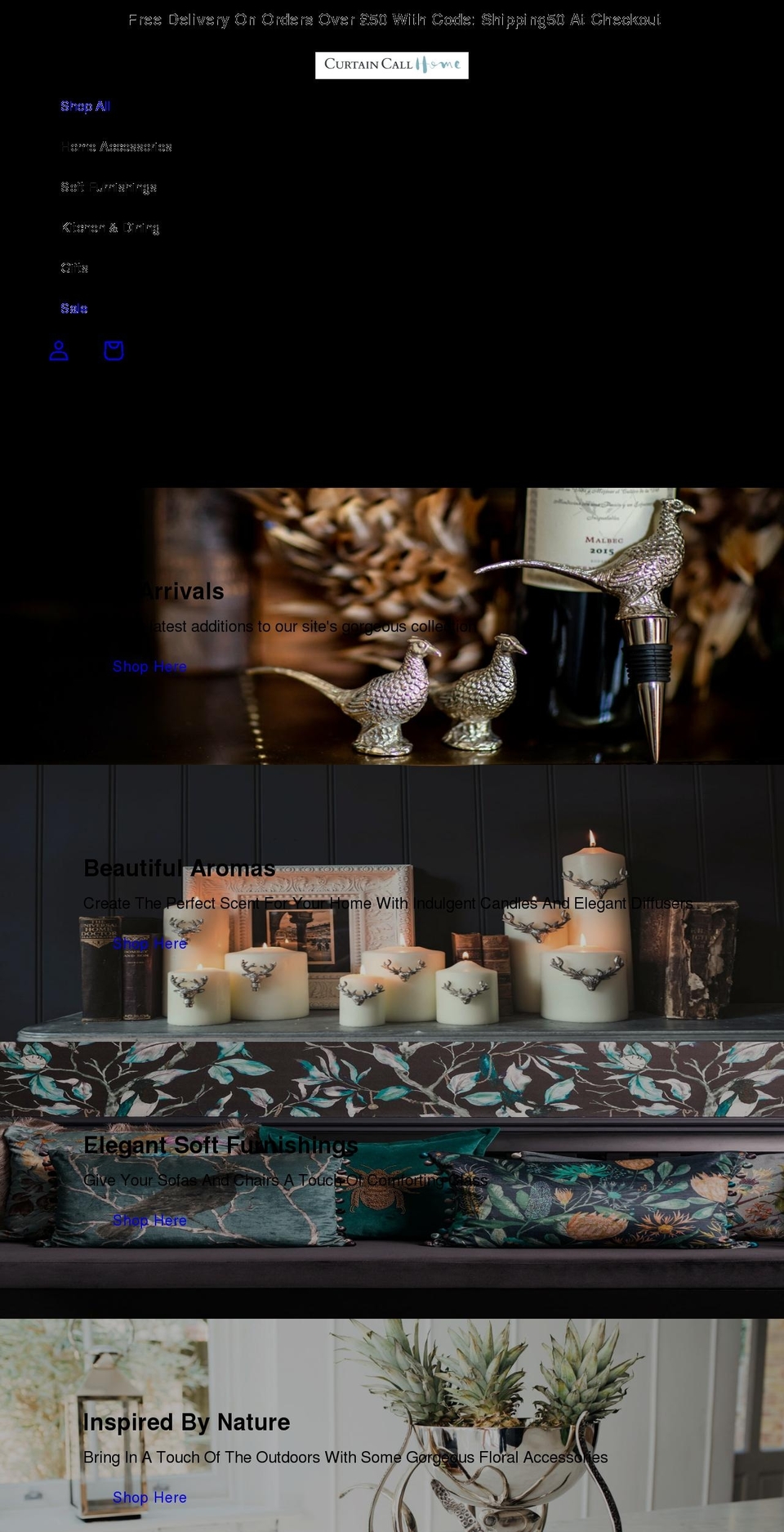 curtaincallhome.com shopify website screenshot