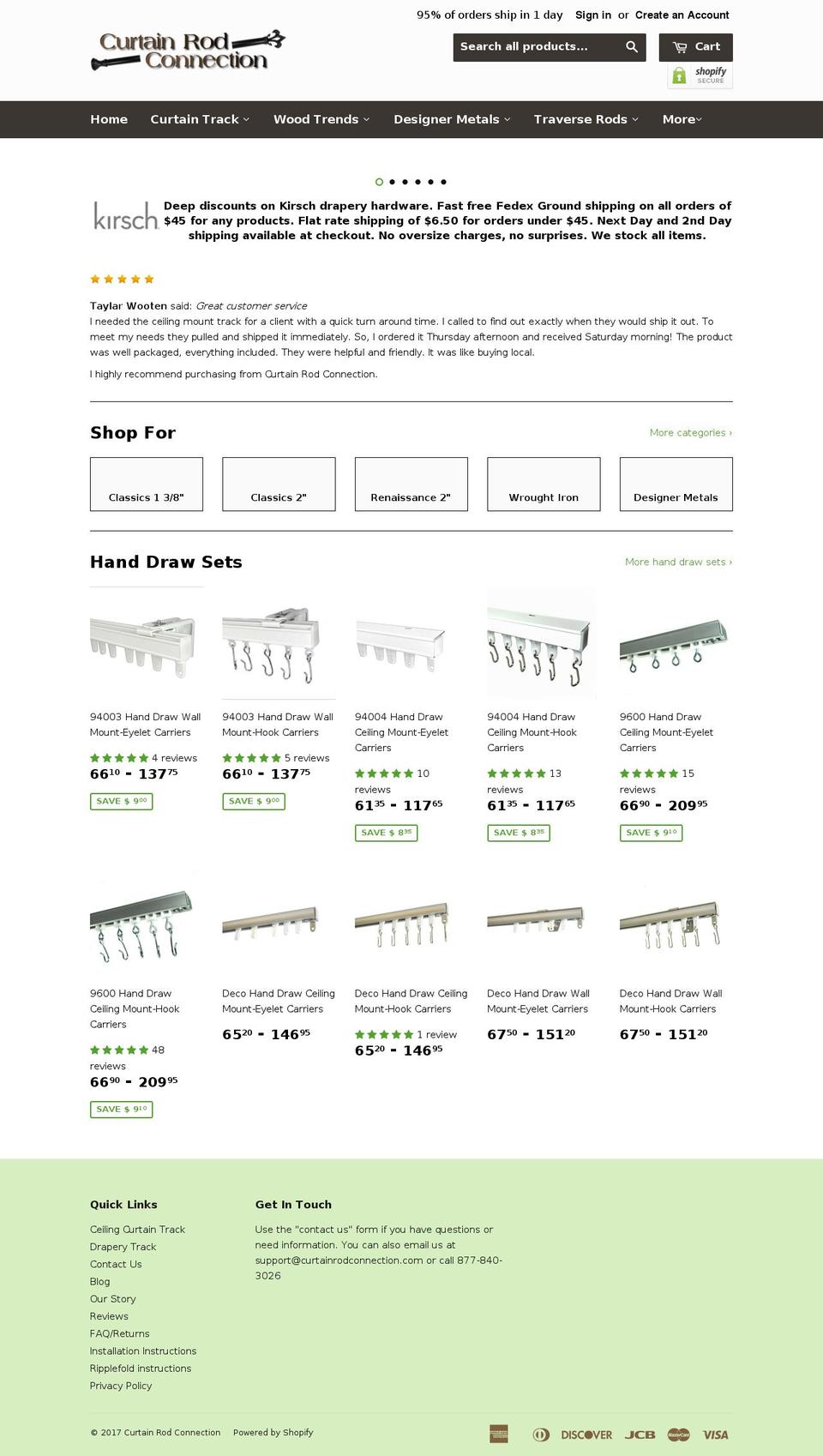 curtainrodconnection.com shopify website screenshot