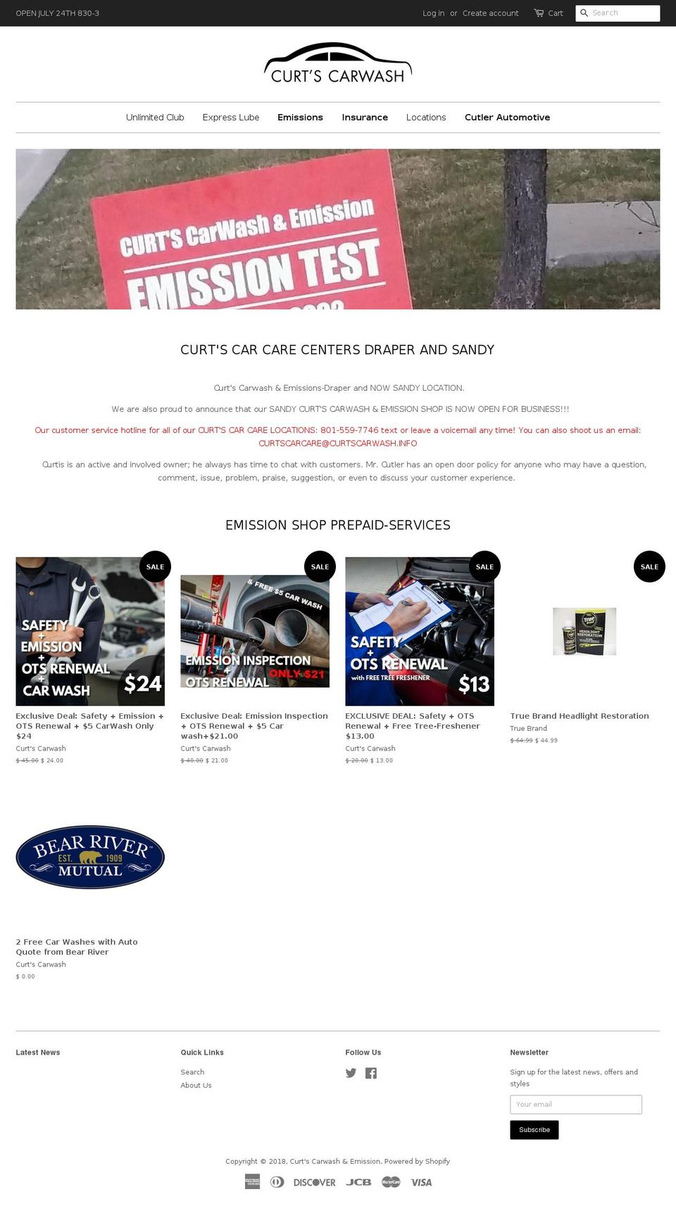 curtscarwash.com shopify website screenshot
