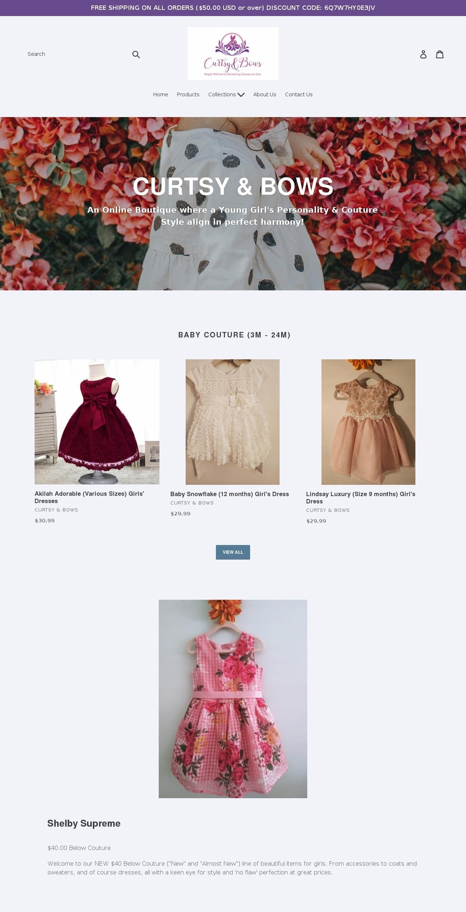 curtsyandbows.com — Shopify storefront screenshot