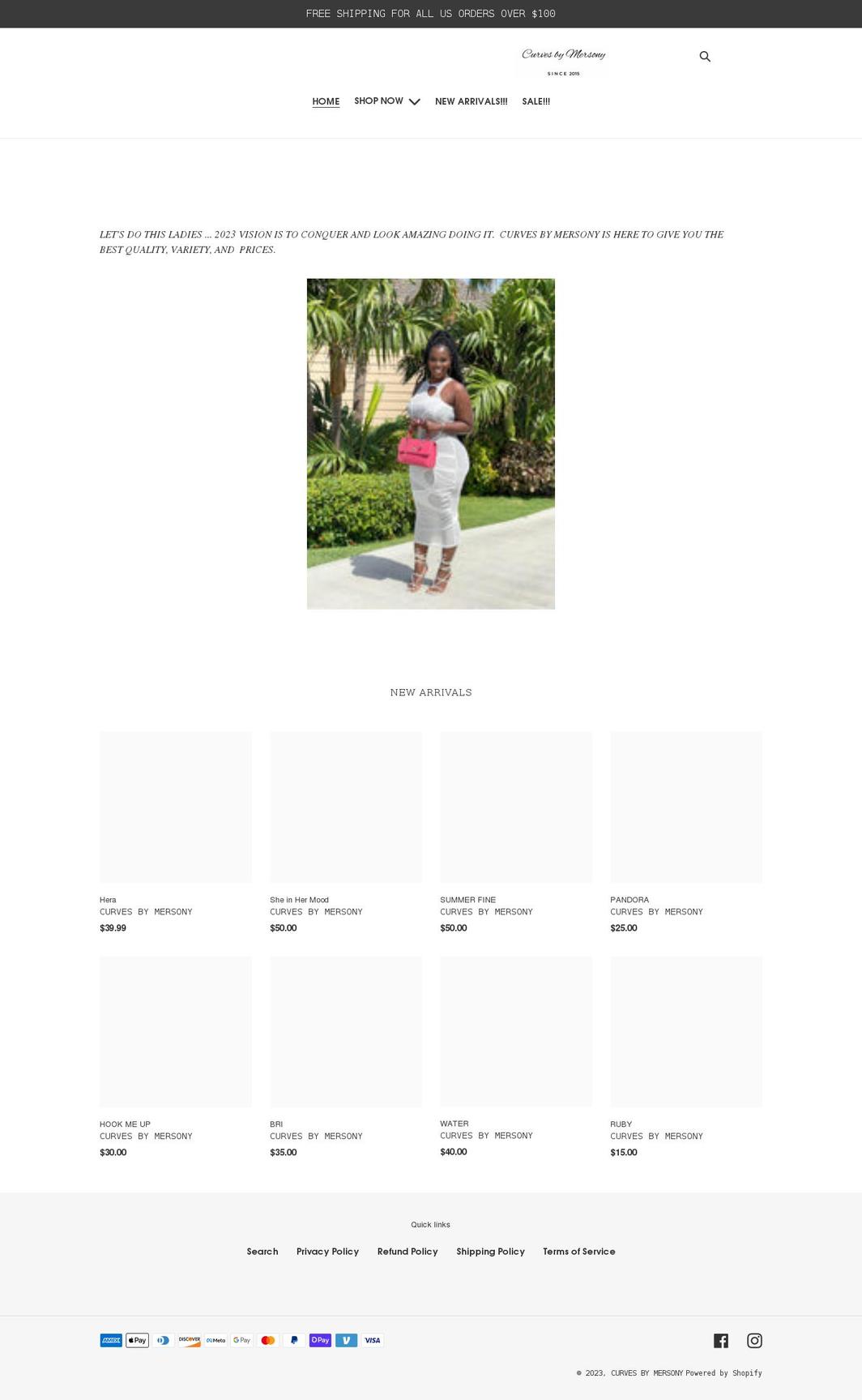 curvesbymersony.com shopify website screenshot