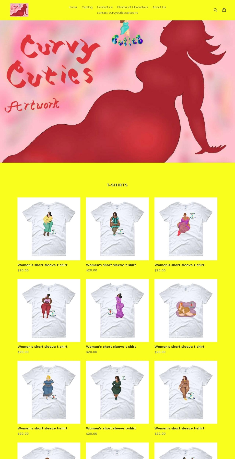 curvycutiescartoons.com shopify website screenshot