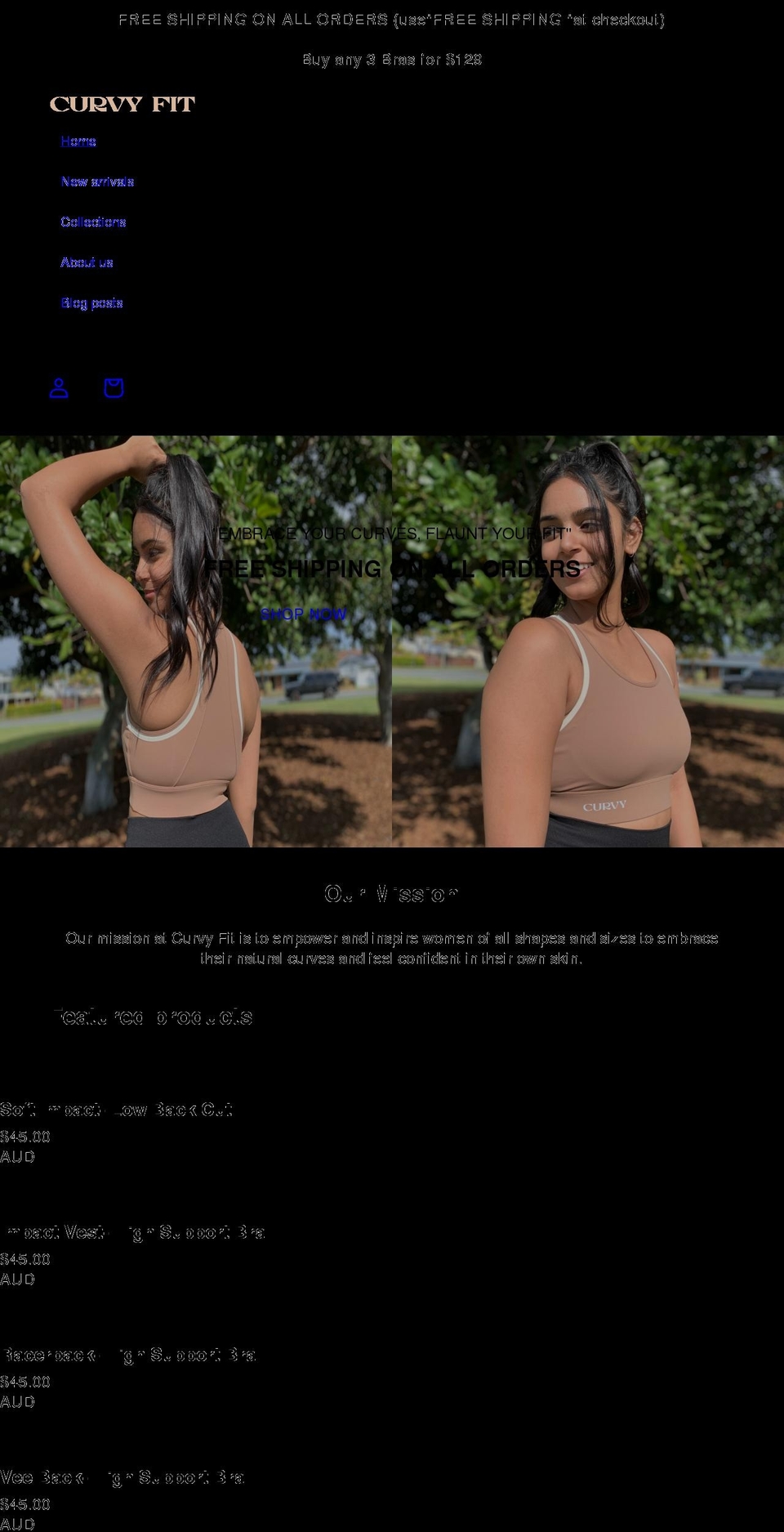 curvyfit.com.au shopify website screenshot