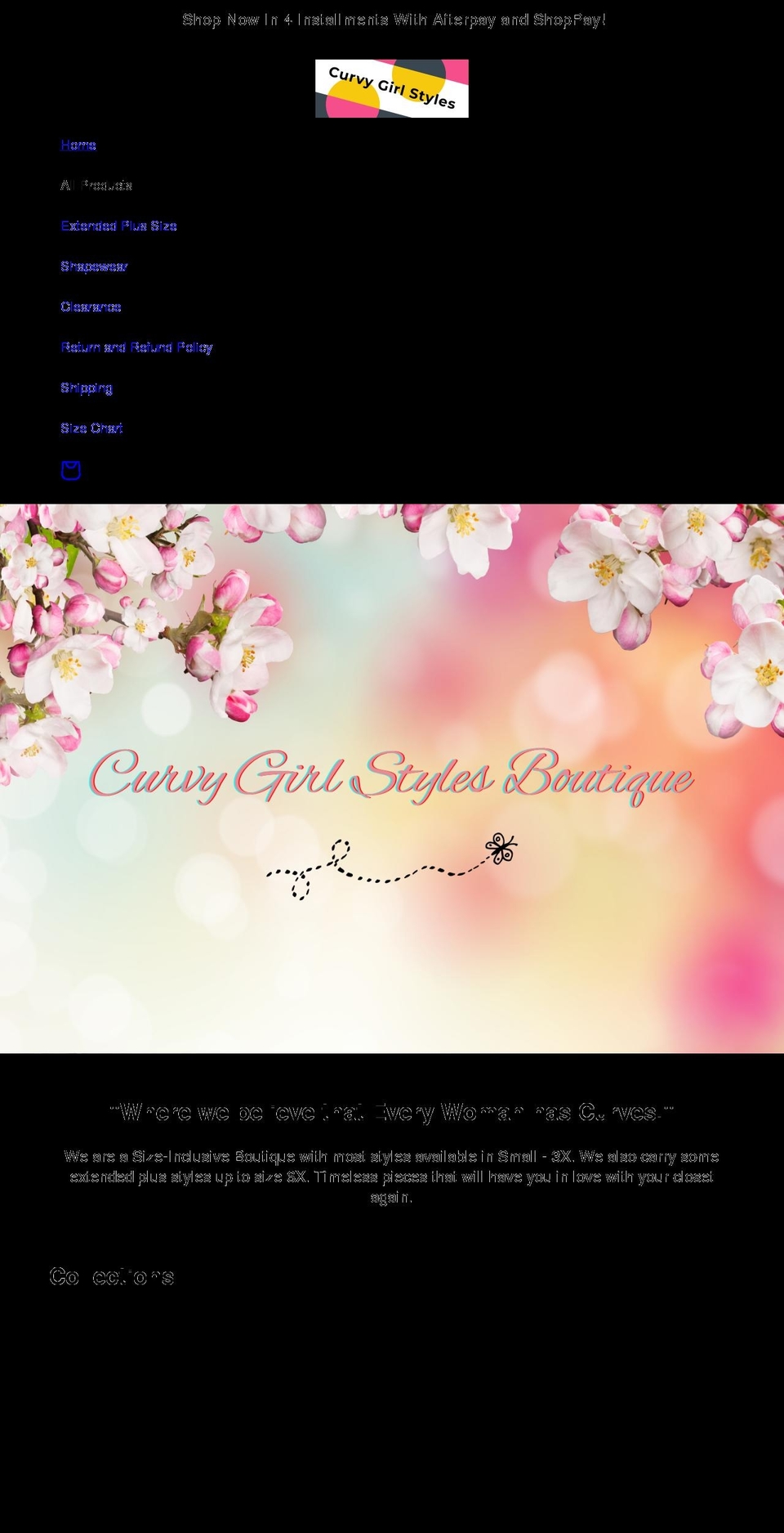 curvygirlstylesboutique.com shopify website screenshot