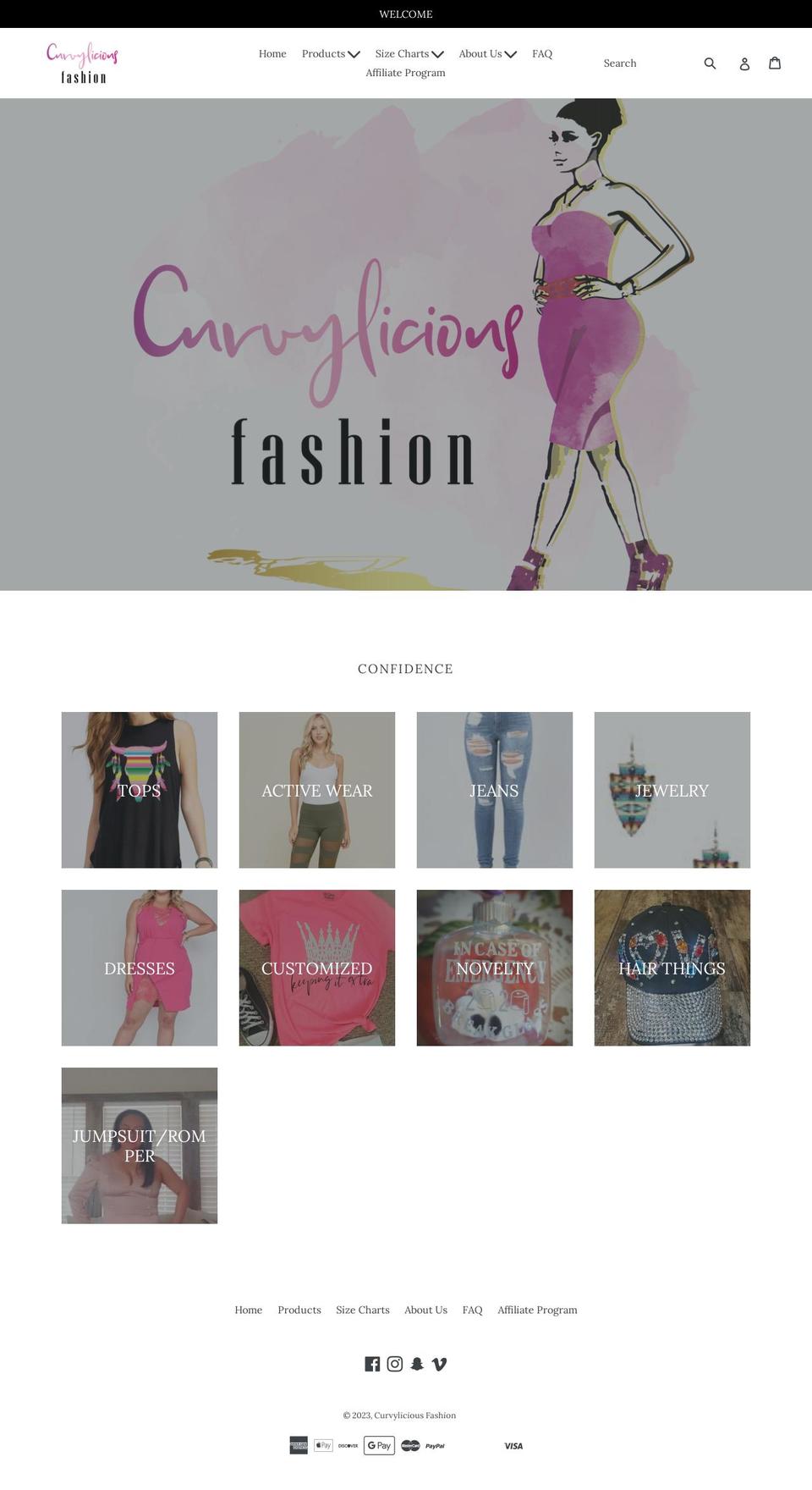 curvyliciousfashion.com shopify website screenshot