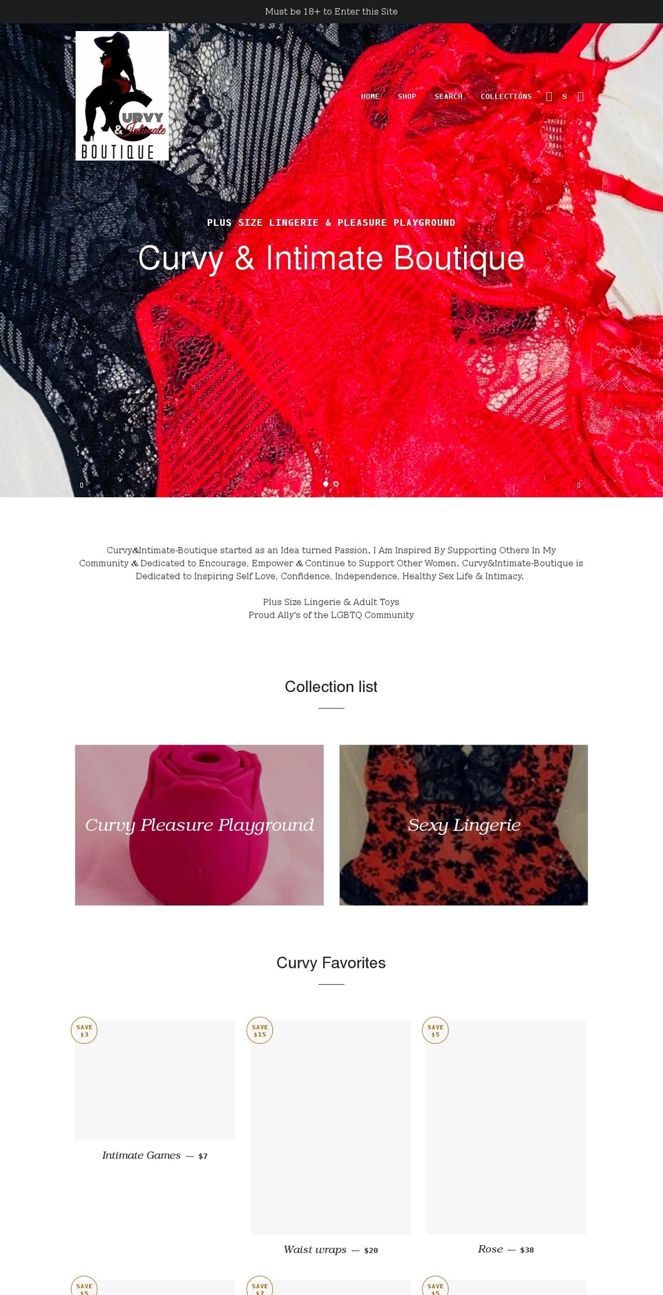 curvynintimate.com shopify website screenshot