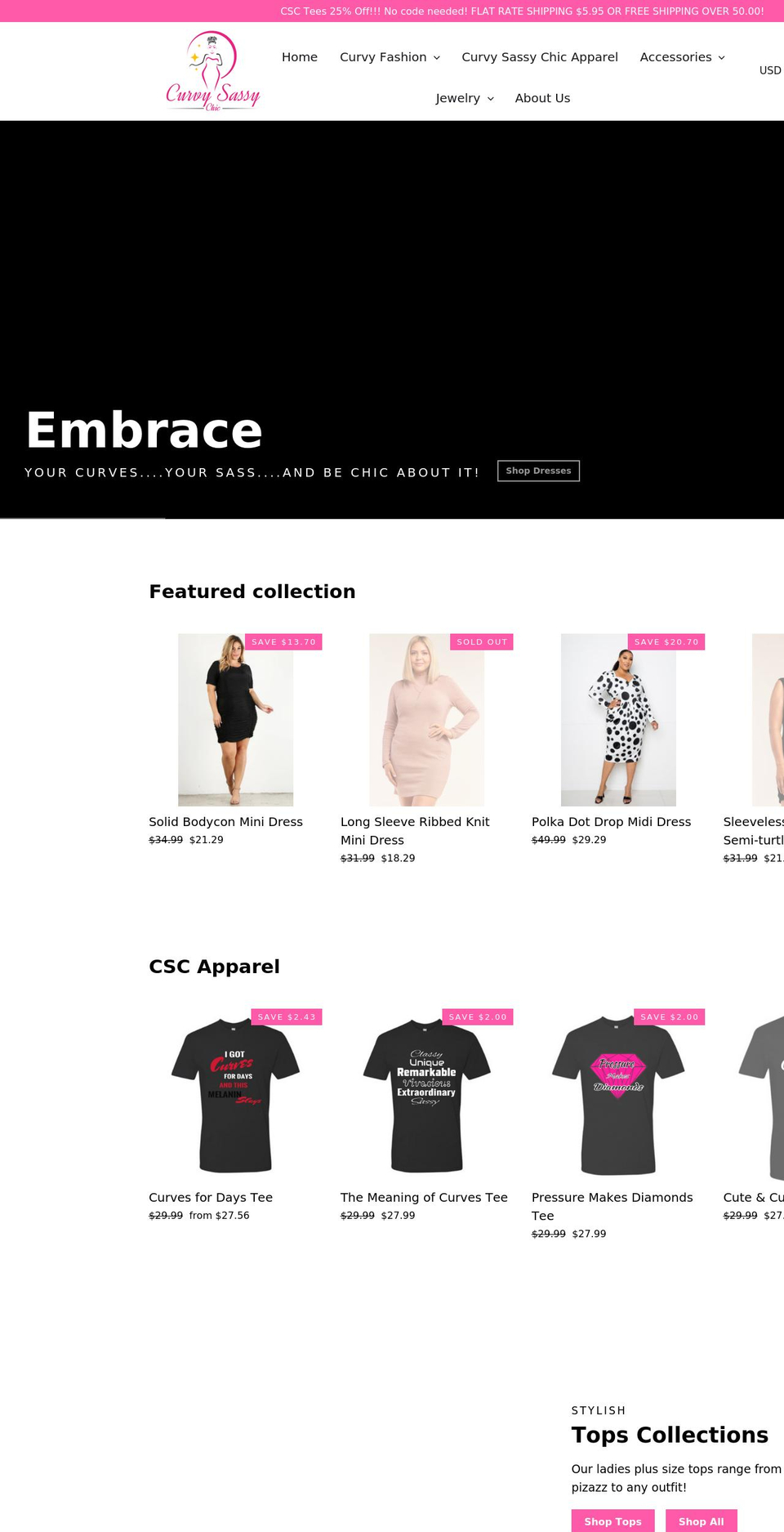 curvysassychic.com shopify website screenshot