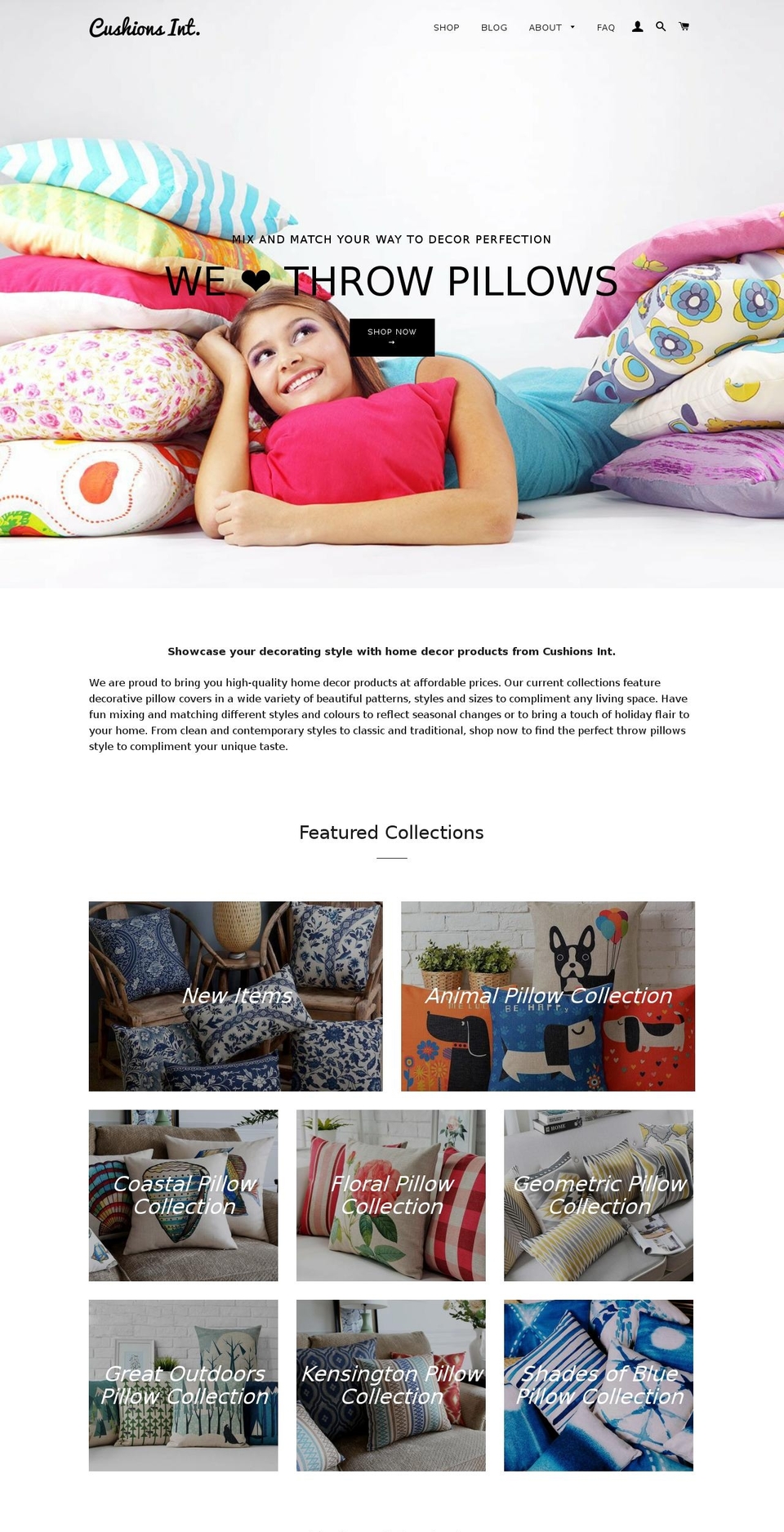 cushionsint.com shopify website screenshot