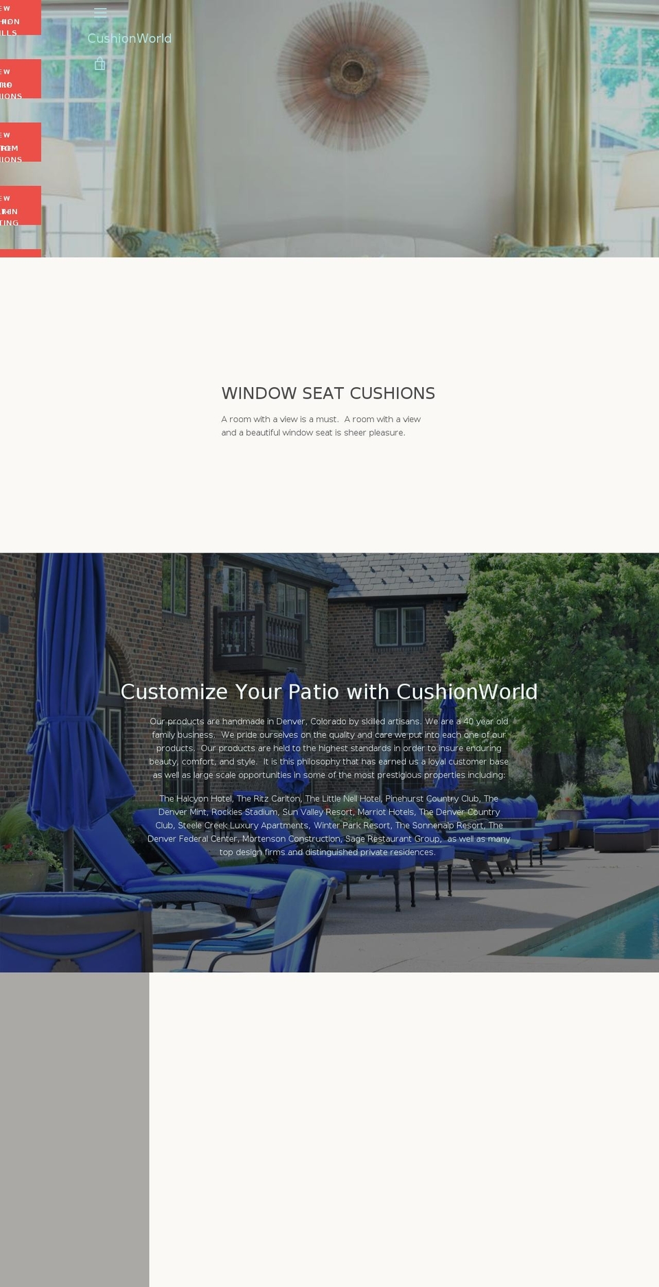 cushionworld.com shopify website screenshot