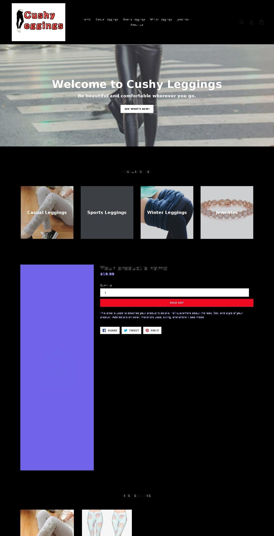cushyleggings.com — Shopify storefront screenshot