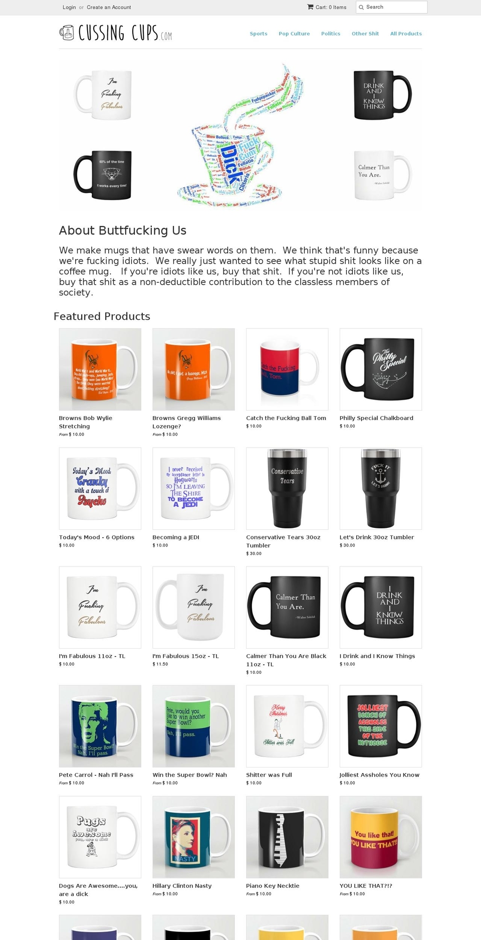 cussingcups.com — Shopify storefront screenshot