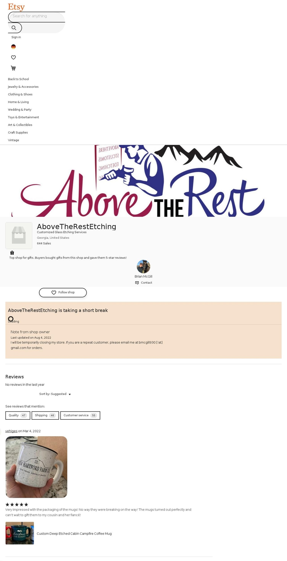custom-etching.com — Shopify storefront screenshot