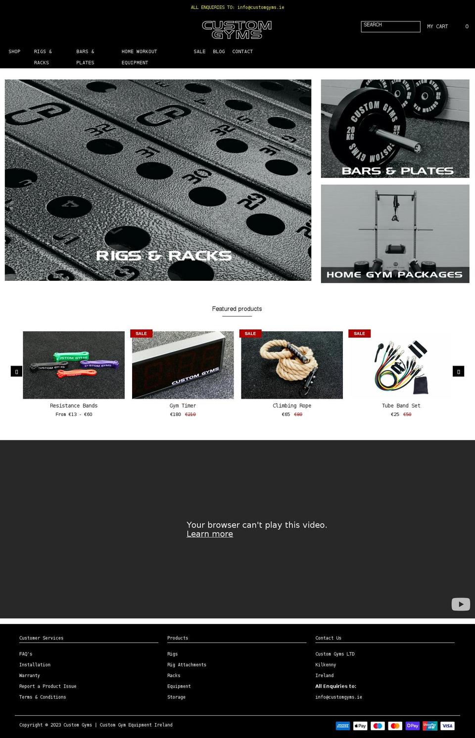custom-gyms.com — Shopify storefront screenshot