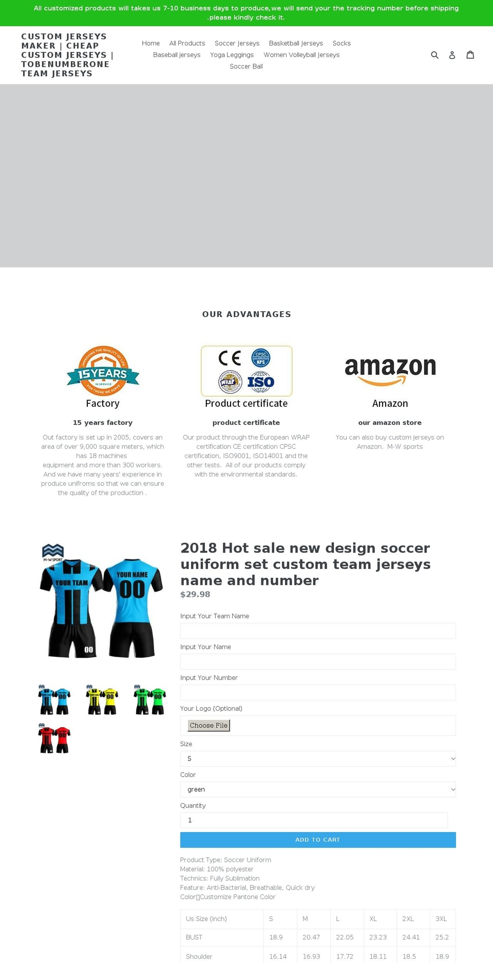 custom-team-jerseys.com — Shopify storefront screenshot