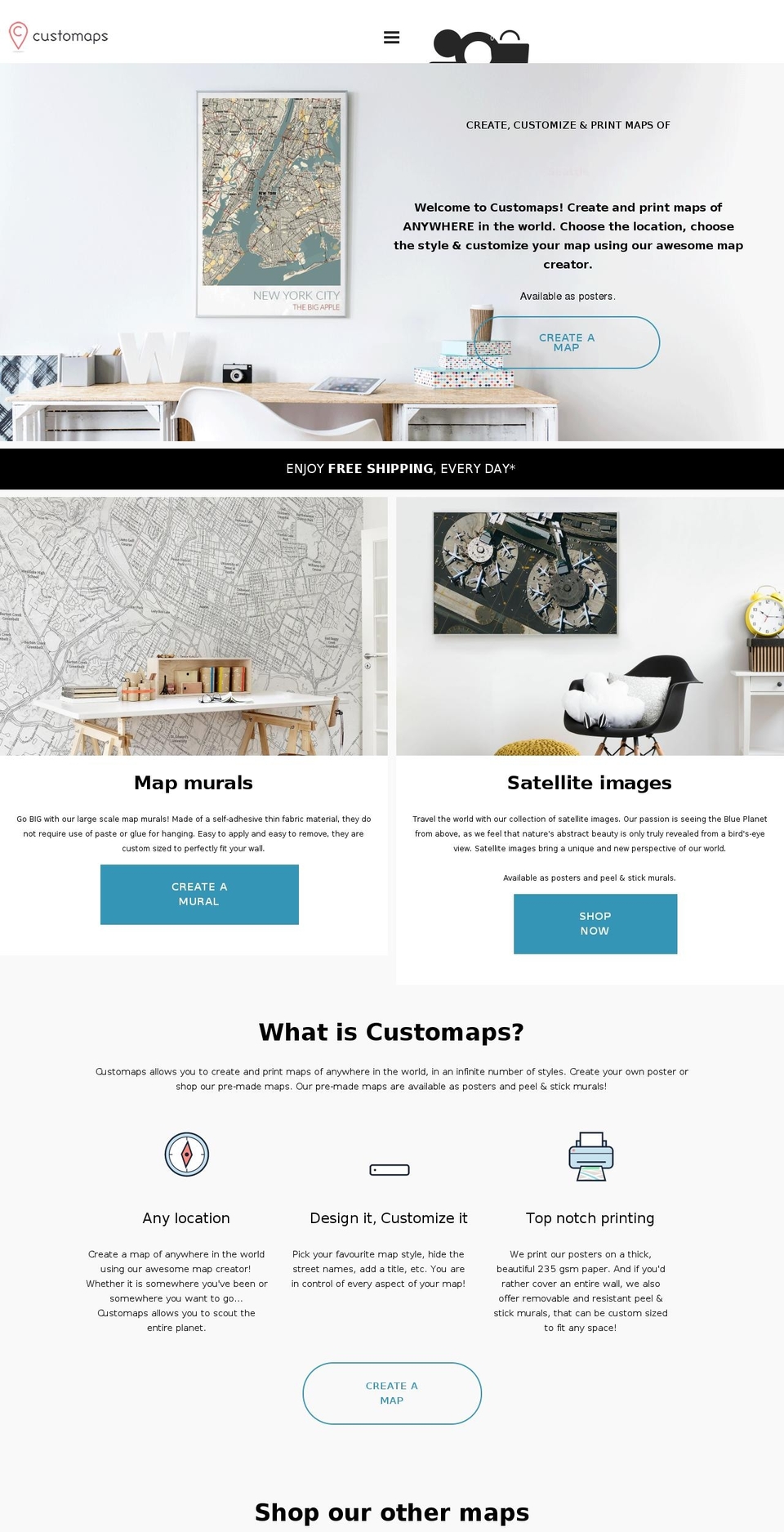 Split Shopify theme site example customaps.com