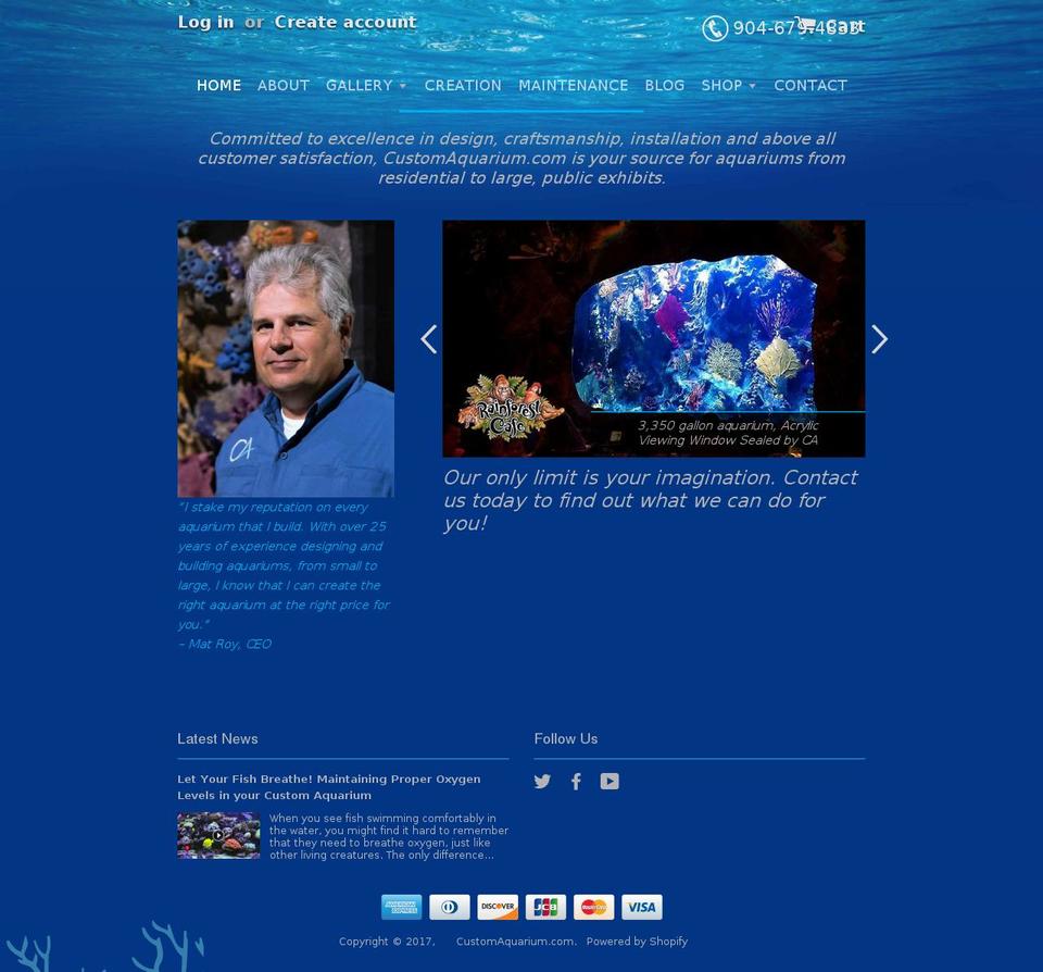 customaquarium.com shopify website screenshot