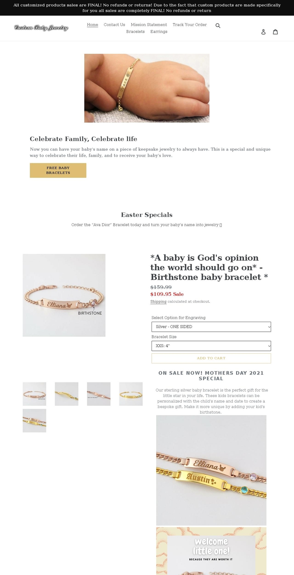custombabyjewelry.com shopify website screenshot