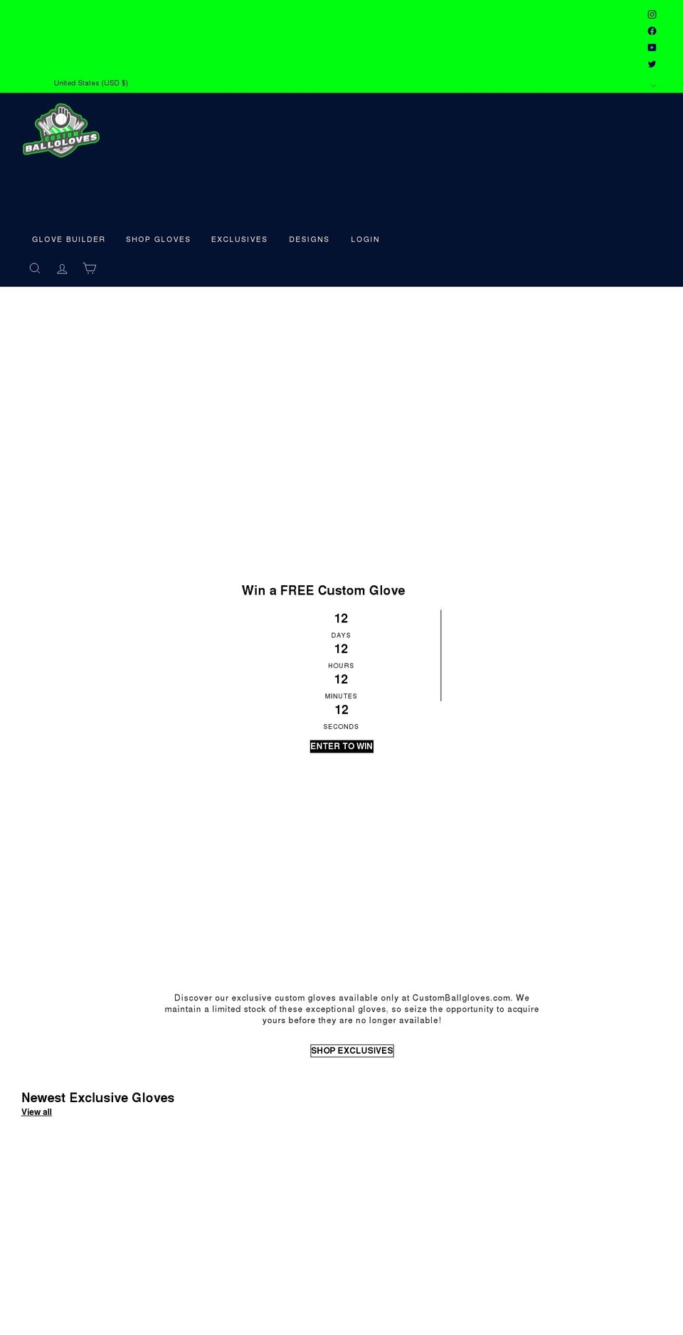 customballgloves.com shopify website screenshot