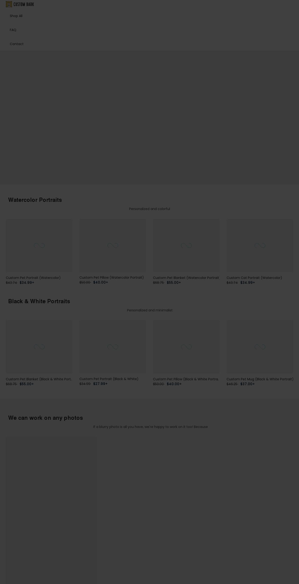 custombark.com shopify website screenshot