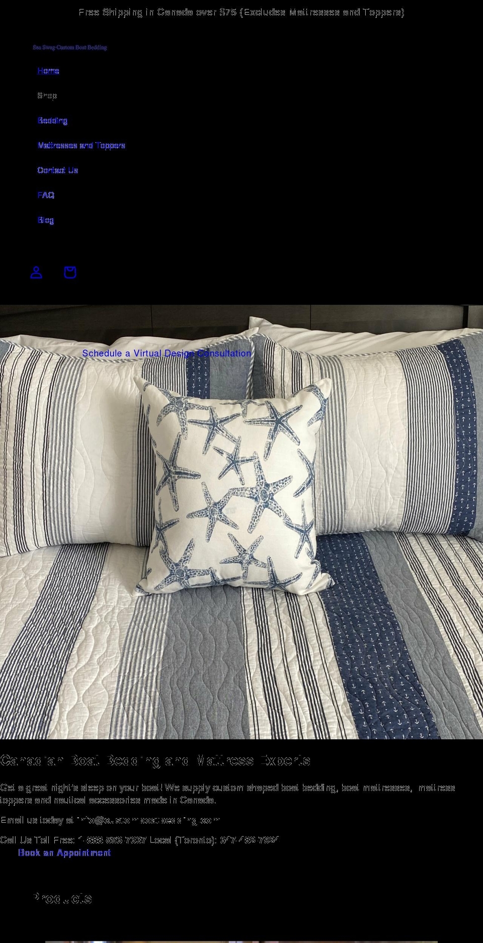 customboatbedding.com shopify website screenshot