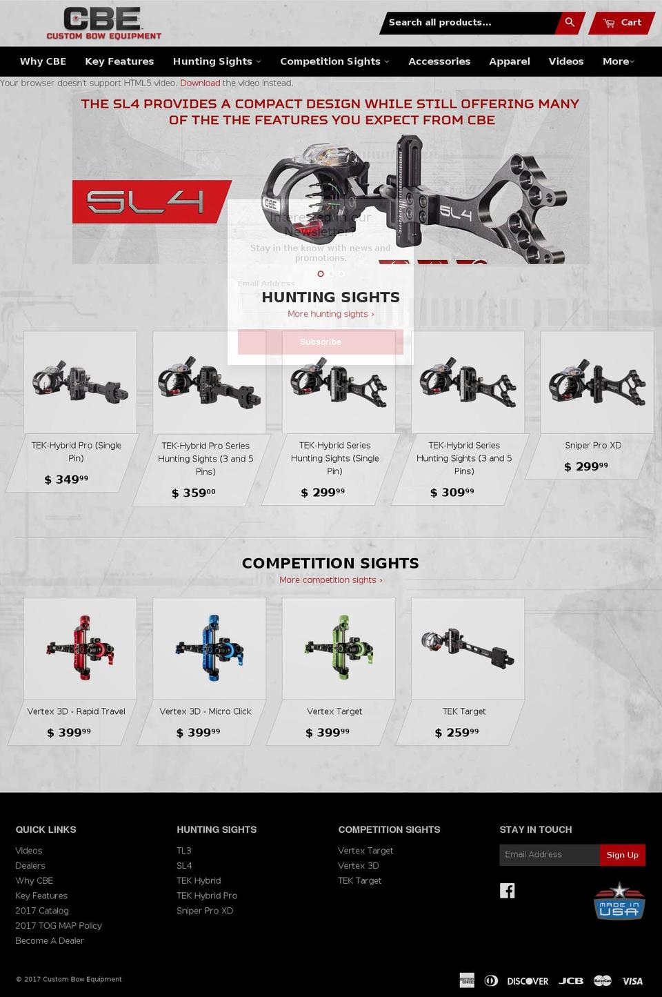 custombowequipment.com shopify website screenshot