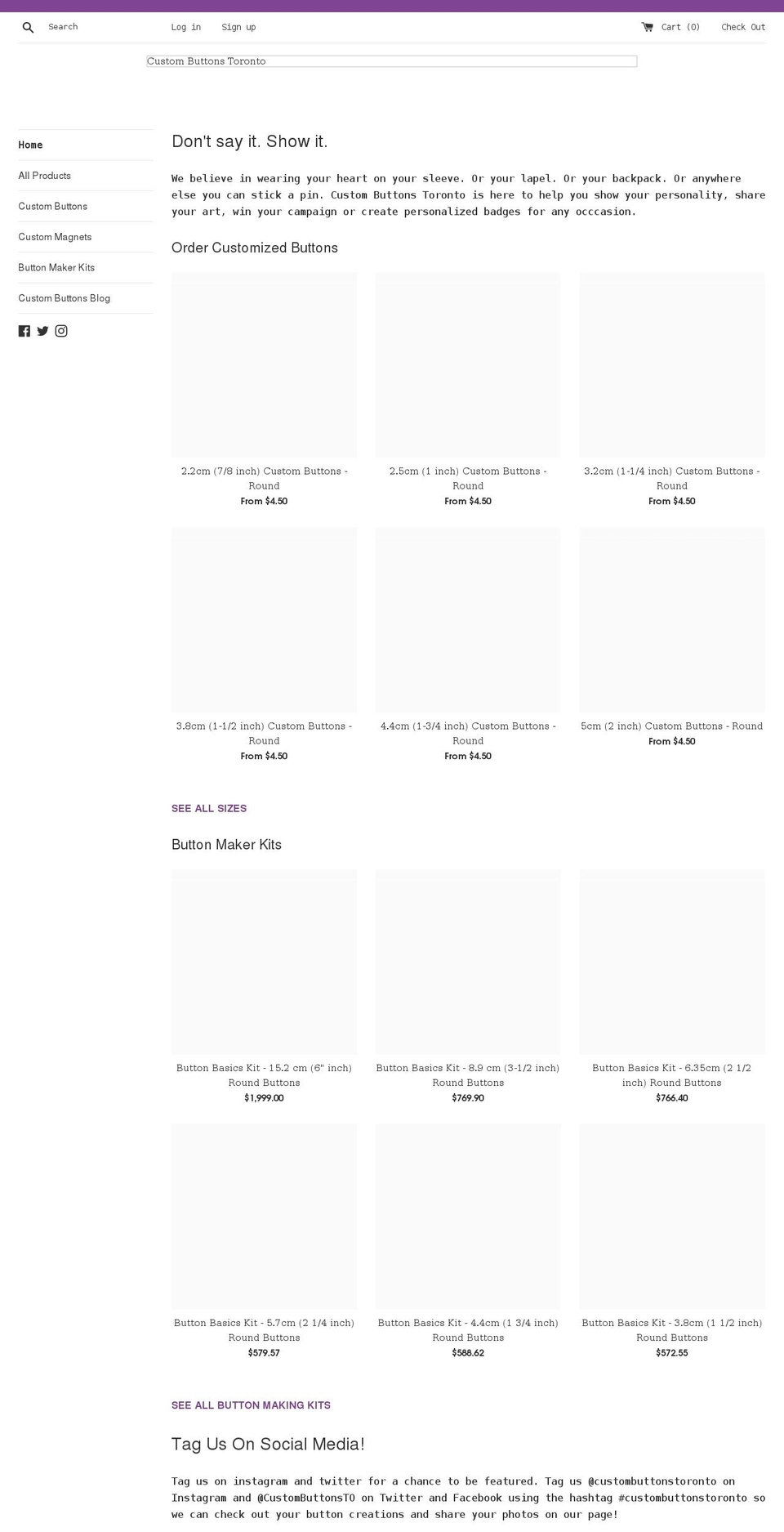 custombuttonstoronto.com shopify website screenshot