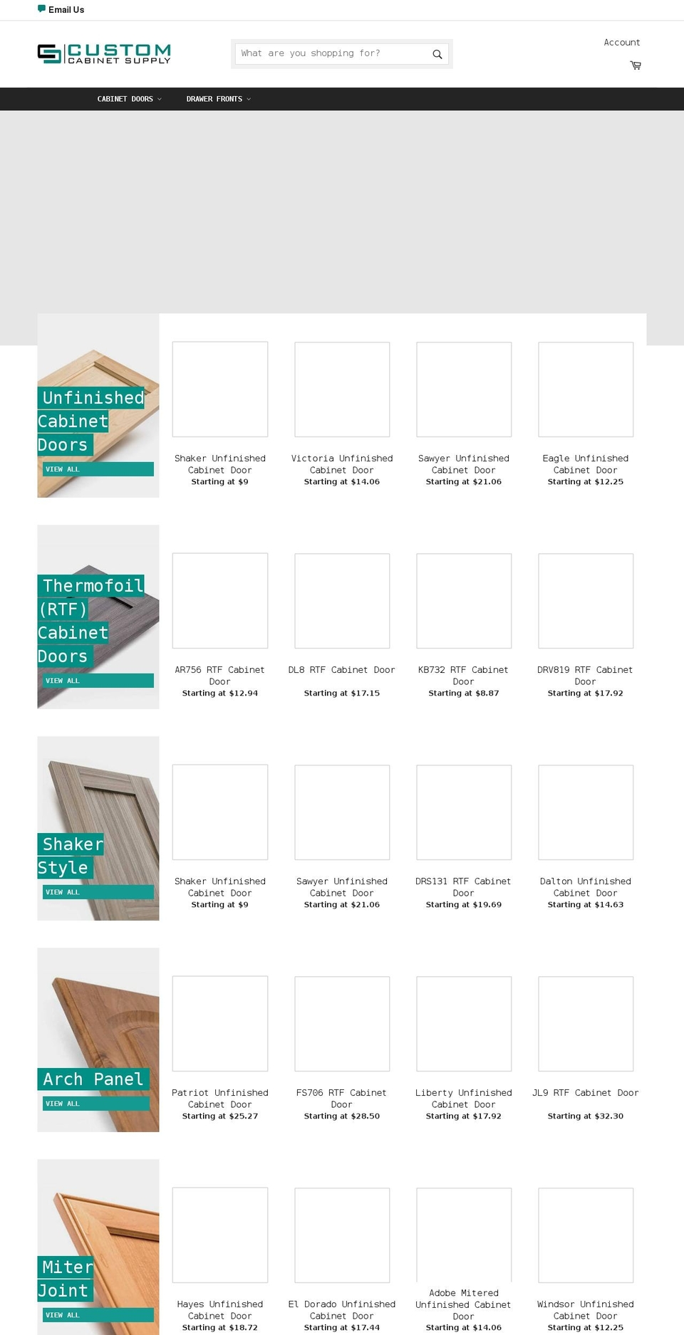 customcabinetsupply.com shopify website screenshot