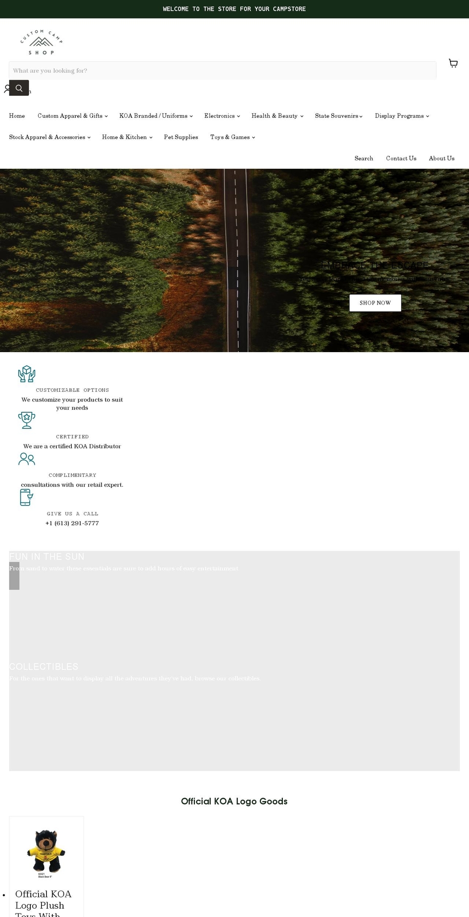 customcampshop.com shopify website screenshot