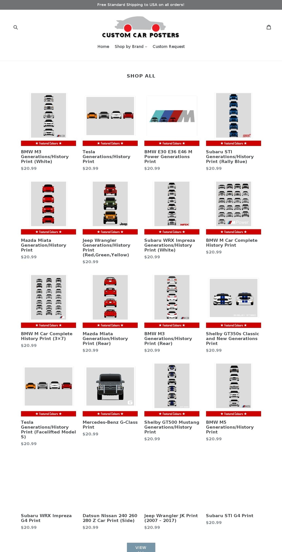 customcarposters.com shopify website screenshot